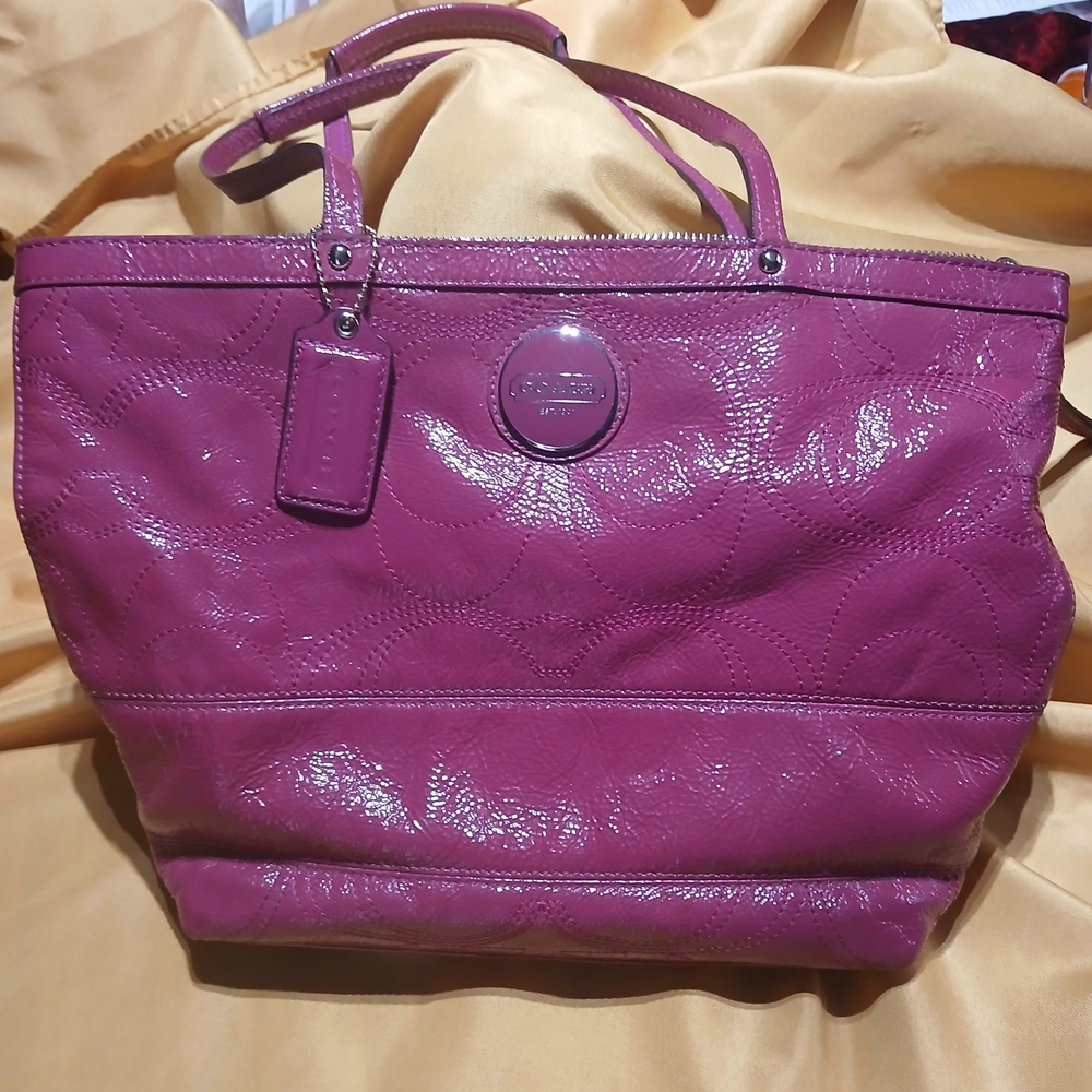 Vintage Coach Glossy Pink Patent Leather Tote Bag Purse